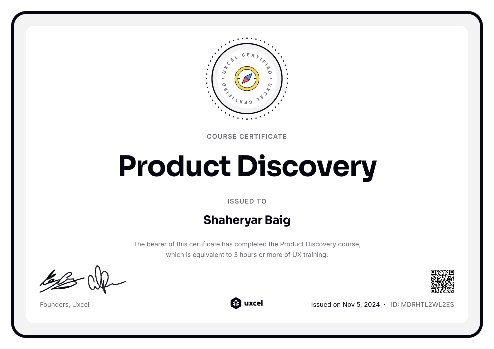 Shaheryar Baig's certificate